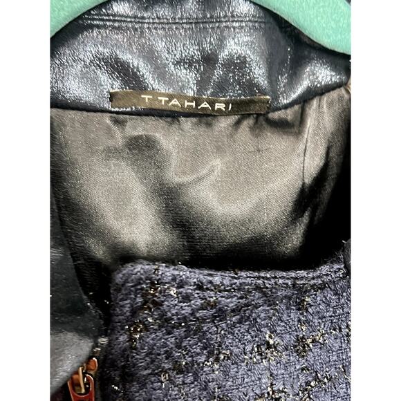 T Tahari Blue Jacket Size M Sparkle Zippers Biker Y2K Business Causal - Picture 4 of 16